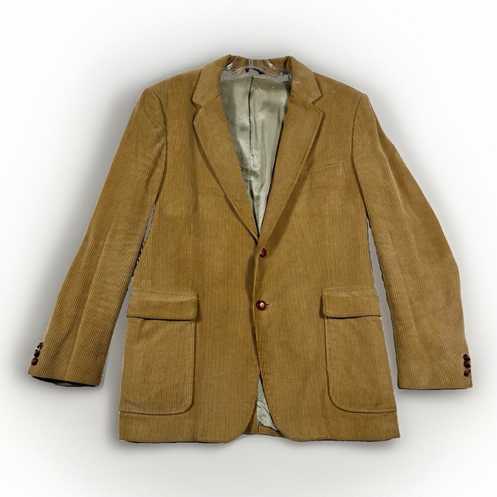 VTG Woodmere Corduroy Sport Coat Men 44L Tan Wide Wale Cotton Blazer